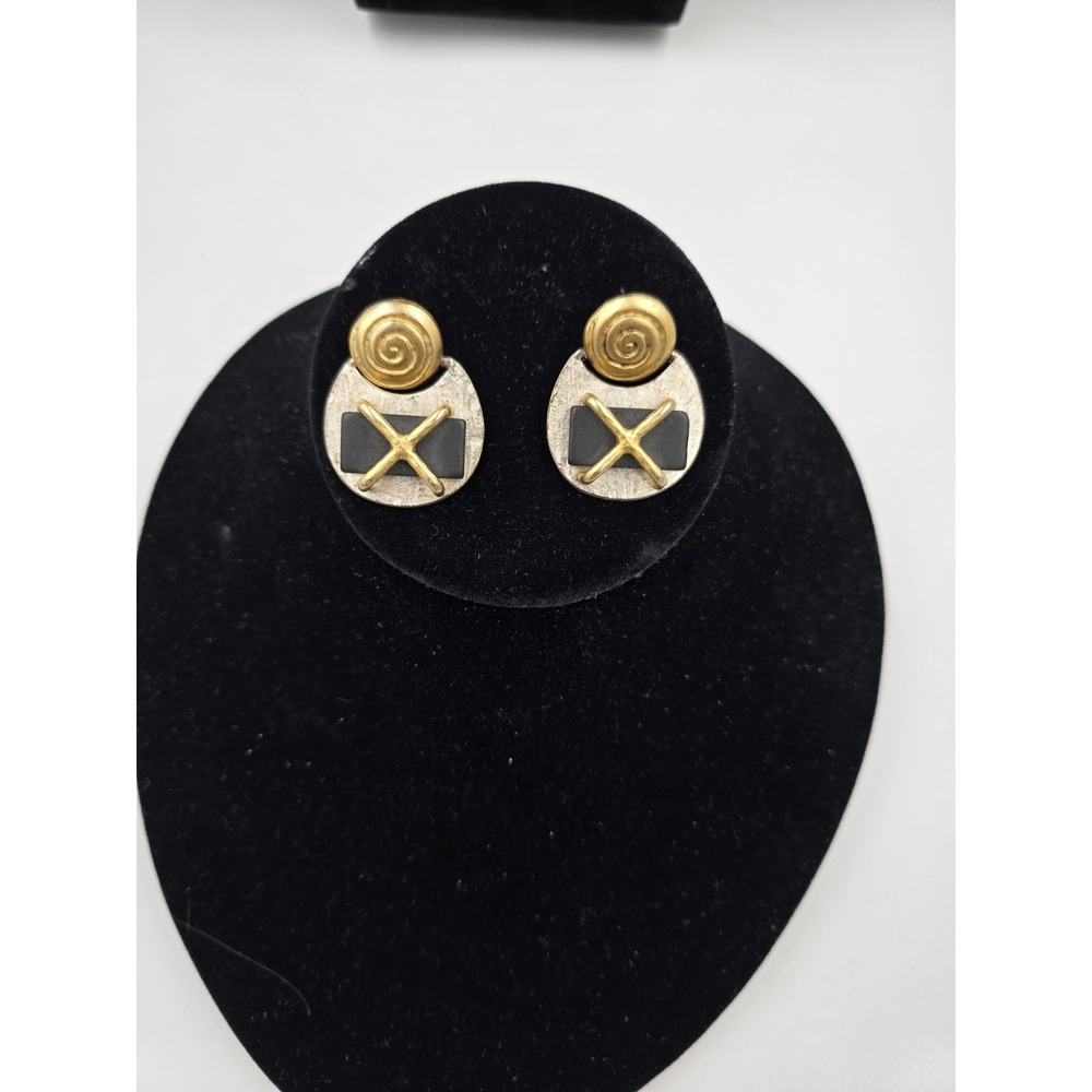 The Original Arizona Jean Co Mixed Metal Geometric Spiral Post Earrings Two Tone - Picture 6 of 6